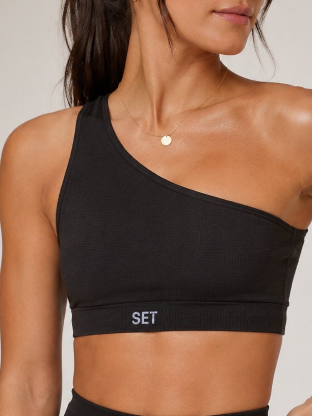 SET Active Ribbed One Shoulder Sports Bra Brown Medium